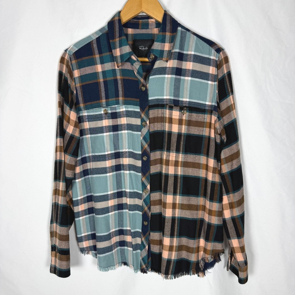 Rails Brando Heathrow Plaid Flannel Button Up Shirt Fringe Hem S Fall Grunge